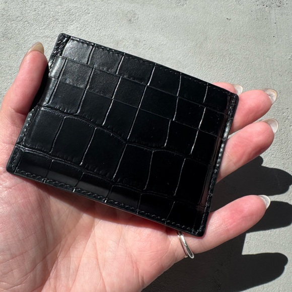 Balenciaga Logo Croc Embossed Leather Card Case Black